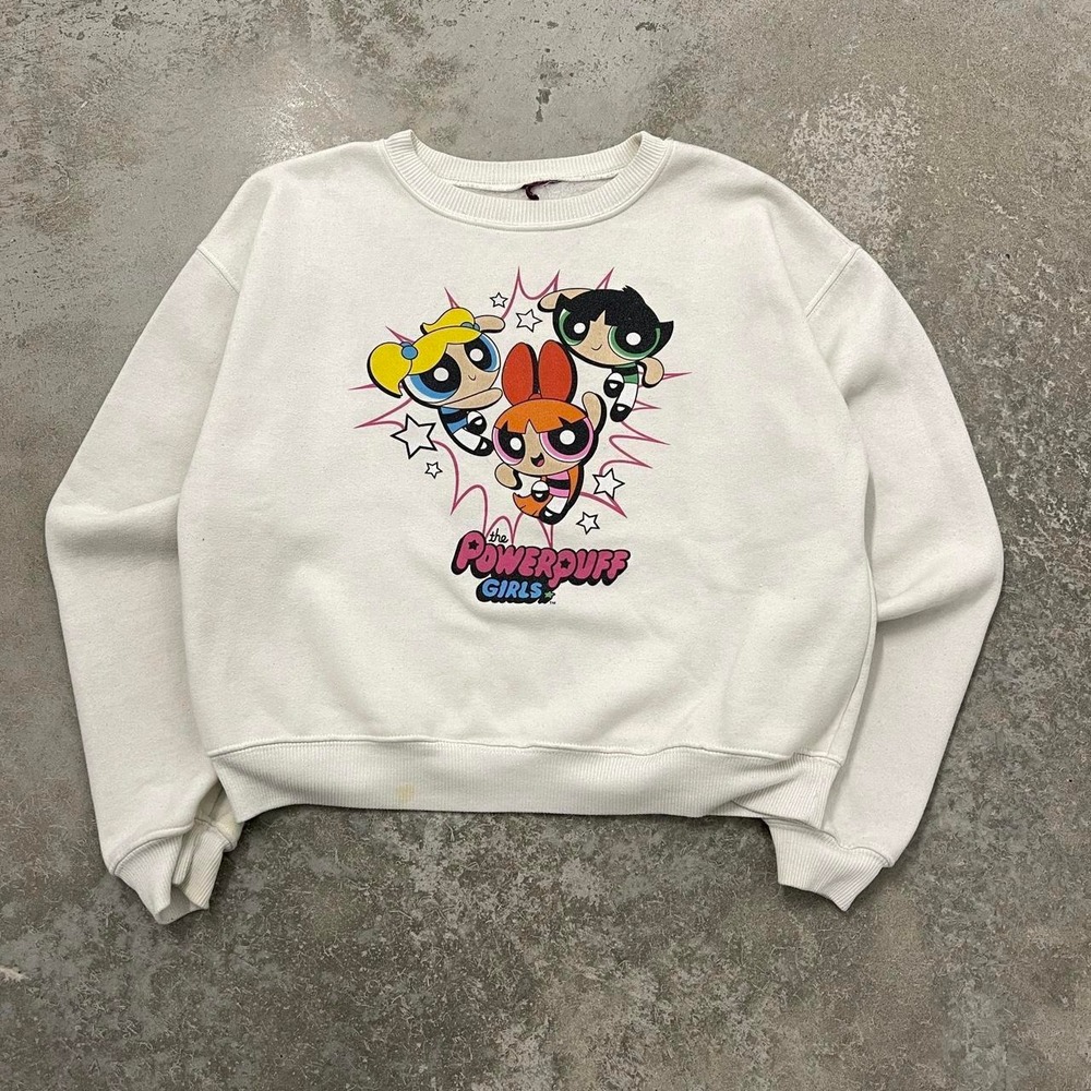 Vintage Powerpuff Girls Cartoon Network Y2k Promo Crewneck Sweatshirt White